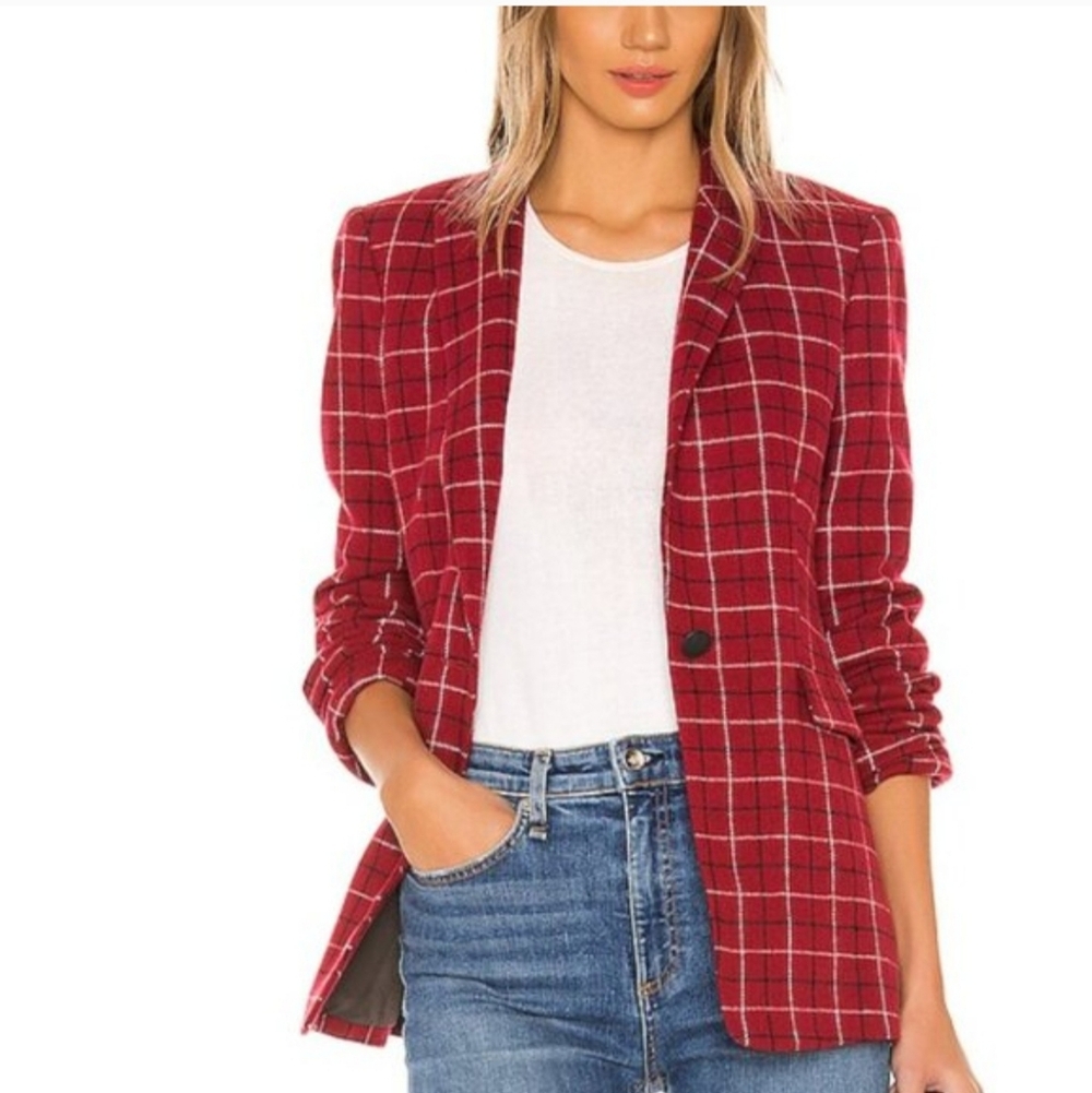 Rag & Bone Red Hazel Check Wool Blazer sz 0
